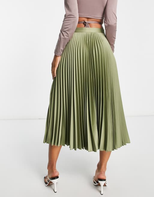 Closet London - Plisseret midinederdel i oliven, 2 af 4