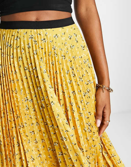 Closet London – Plissierter, gemusterter Midirock in Senfgelb , 3 von 4