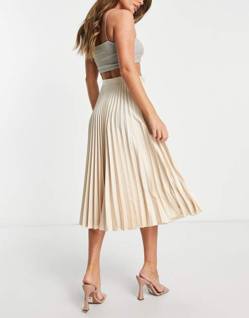 Closet London – Plissierter Midirock in Taupe, 3 von 4