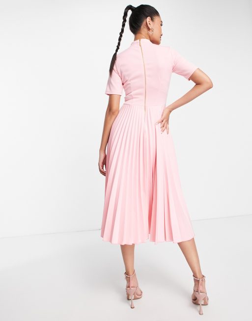 Closet London – Plissiertes, kurzärmliges Kleid in Rosa , 2 von 4