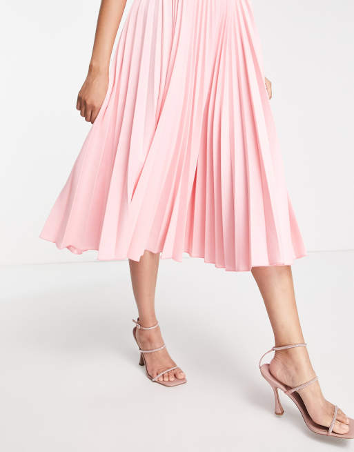 Closet London – Plissiertes, kurzärmliges Kleid in Rosa , 3 von 4