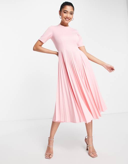 Closet London – Plissiertes, kurzärmliges Kleid in Rosa , 4 von 4