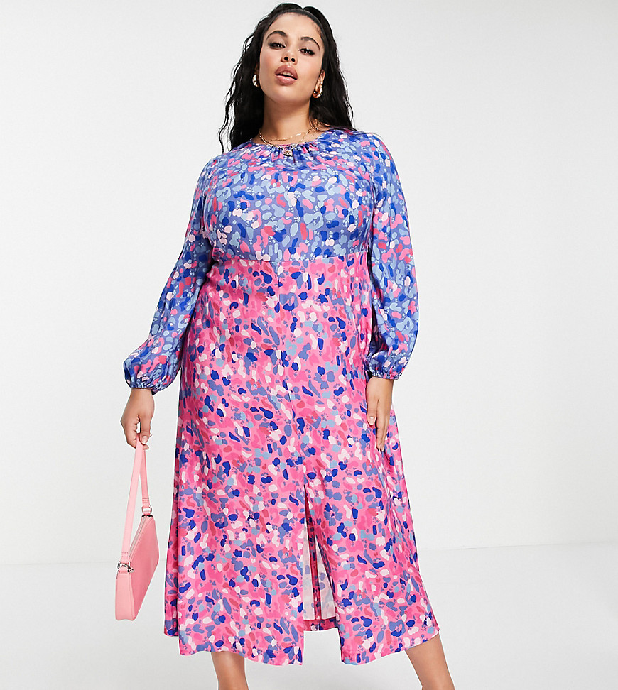 Closet London Plus - Aangerimpelde midaxi jurk met contrasterende felgekleurde stippenprint-Meerkleurig