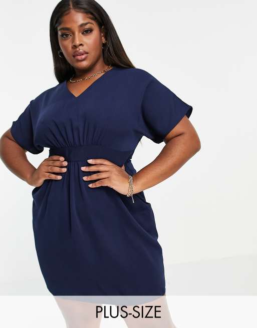 Closet London Plus - Aangerimpelde mini jurk in tulpmodel in marineblauw
