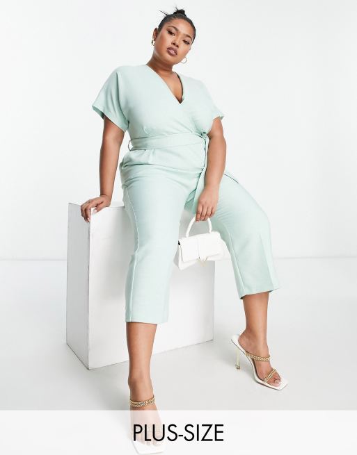 Closet London Plus - Combinaison avec manches kimono et ceinture nouée à la taille - Sauge