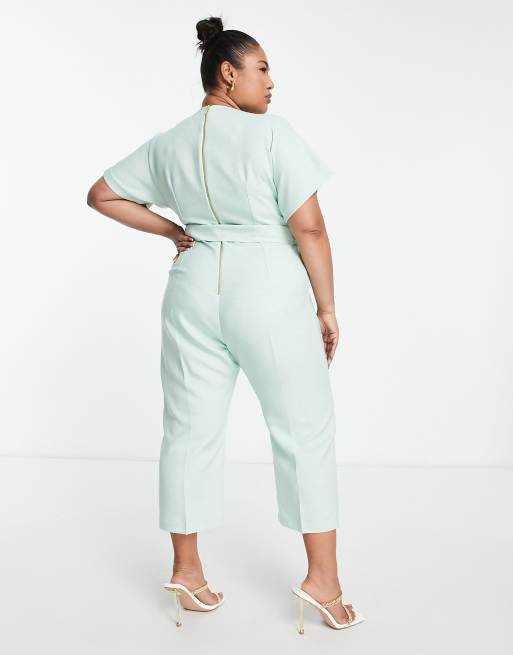 Closet London Plus - Combinaison avec manches kimono et ceinture nouée à la taille - Sauge, 2 de 4