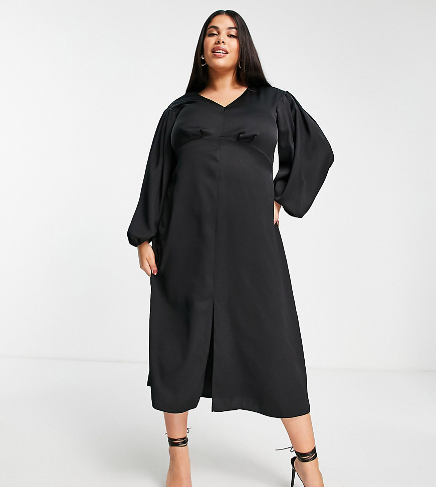 Closet London Plus empire waist volume sleeve midi dress in black