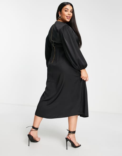 Closet London Plus empire waist volume sleeve midi dress in black | ASOS