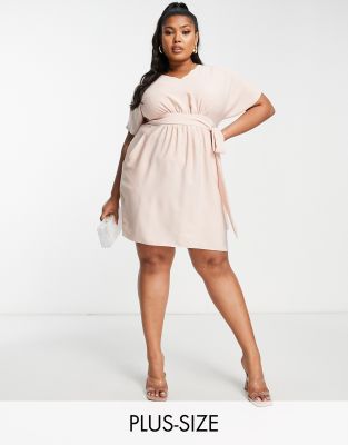 Closet London Plus gathered tulip mini dress in blush - ASOS Price Checker