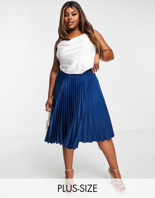 Closet London Plus - Geplooide midirok in marineblauw