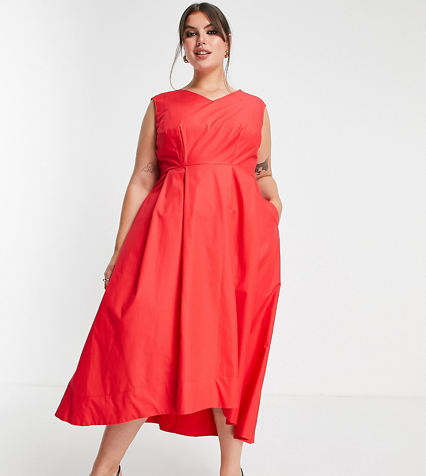 Closet London Plus high low midaxi dress in red