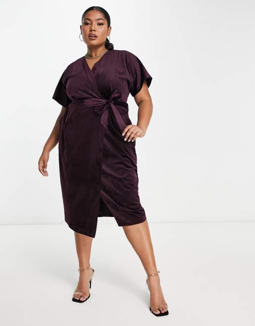 Plus Kimono Sleeve Wrap Over Midi Dress