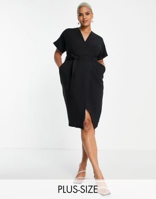 Closet London Plus Wrap Tie Mini Dress In Black