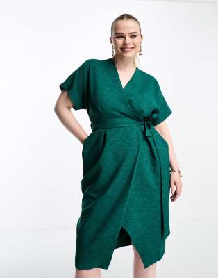 Closet London Plus Closet London Plus kimono wrap dress in emerald-Green