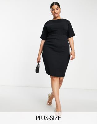 Closet London Plus - Kurzes geripptes Bleistiftkleid in Schwarz