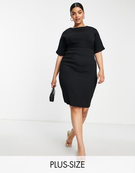 Closet London Plus – Kurzes geripptes Bleistiftkleid in Schwarz - view 1