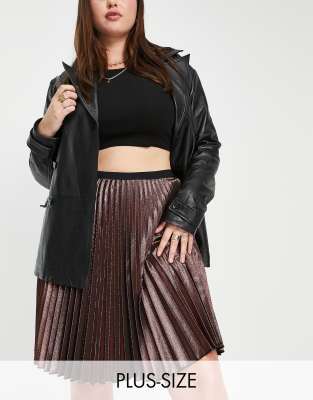 Closet London Plus pleated midi skirt in metallic rose gold