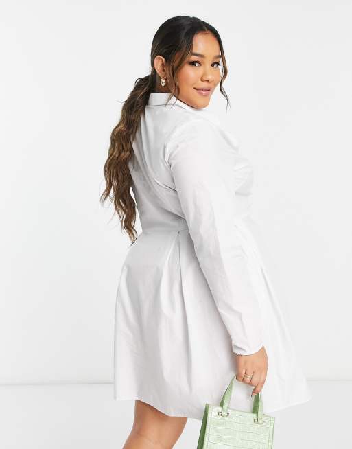 Closet London Plus pleated mini shirt dress in white, 2 of 4