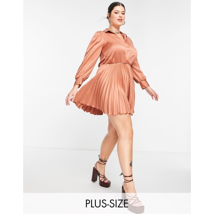 Closet London Plus pleated shirt dress in rust ASOS