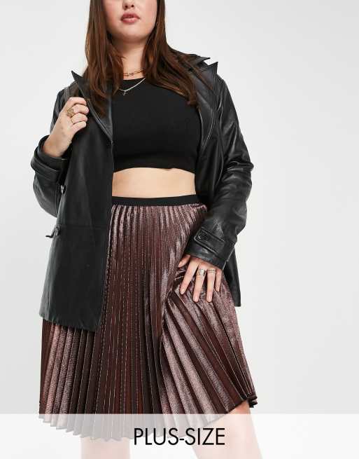Closet London Plus – Plisowana spódnica midi w metalicznym odcieniu różowego złota