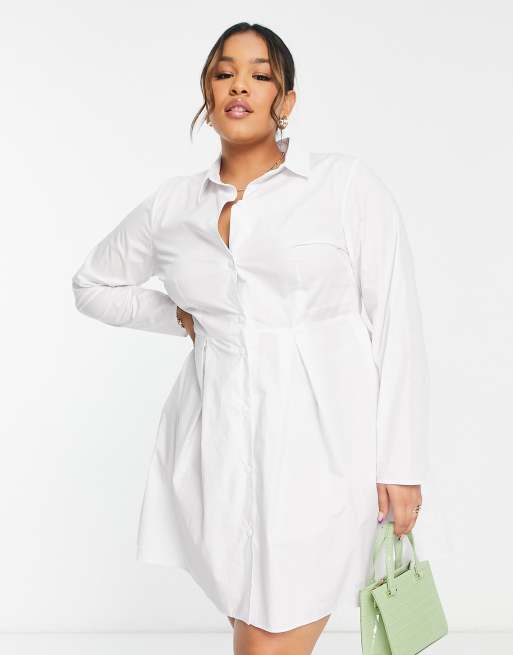 Closet London Plus - Robe chemise courte plissée - Blanc, 4 de 4