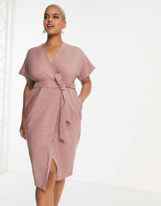 Closet London Plus - Robe mi-longue cache-cœur avec lien à nouer - Blush, 4 de 4