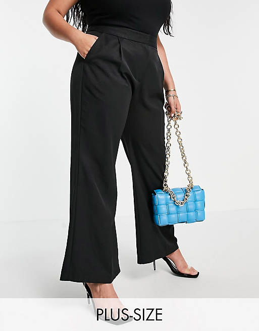 Closet London Plus slouchy flare tailored trouser in black