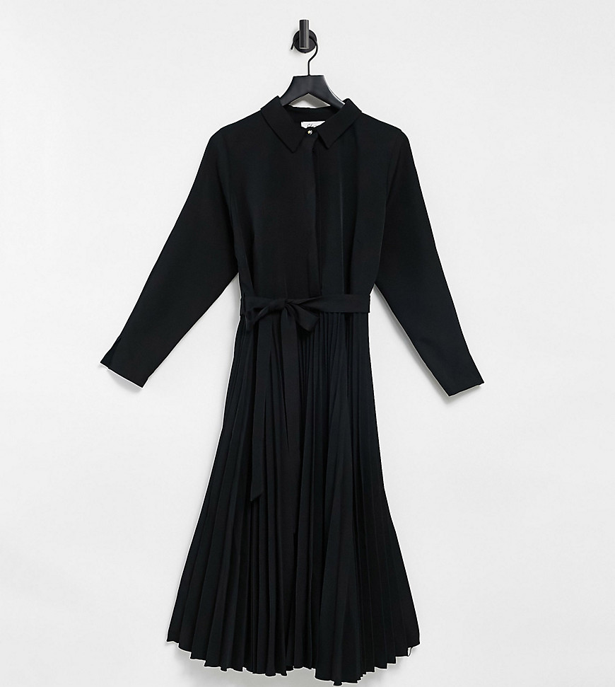 Closet London Plus – Svart midi-skjortklänning med knytskärp och omlottdesign