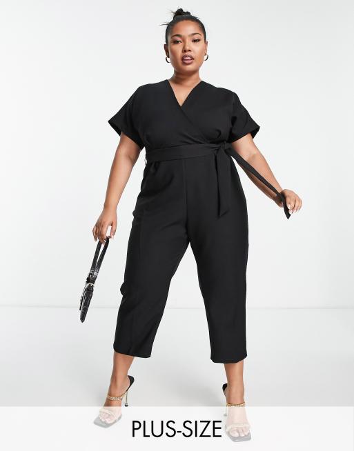 Closet London Plus tie waist kimono jumpsuit in black ASOS