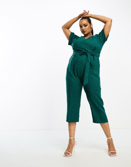 Closet London Plus tie waist kimono jumpsuit in emerald