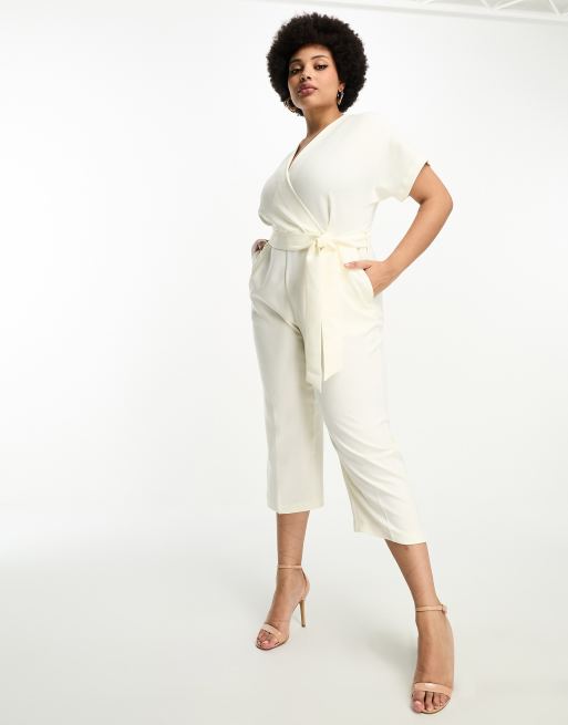 Closet London Plus tie waist kimono jumpsuit in ivory