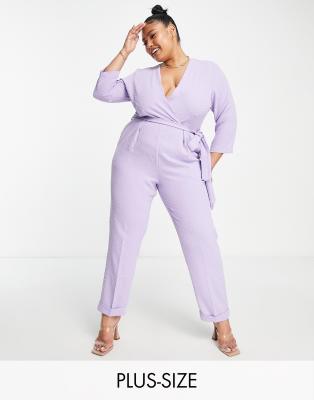 Closet London Plus tie waist wrap jumpsuit in lilac - ASOS Price Checker