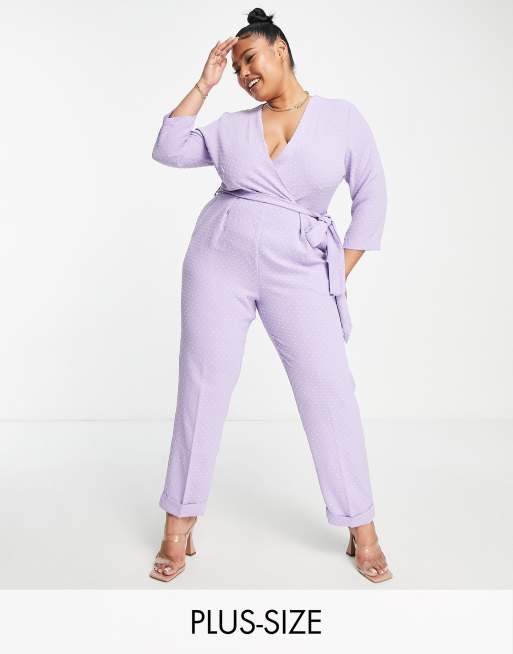 Closet London Plus tie waist wrap jumpsuit in lilac