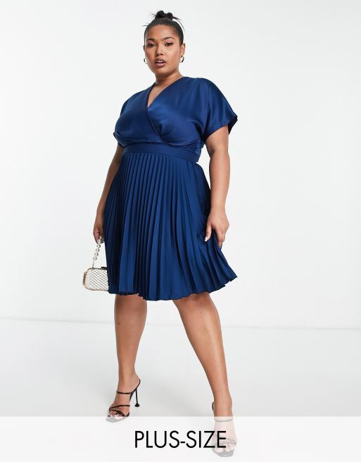 Asos navy pleated sales dress