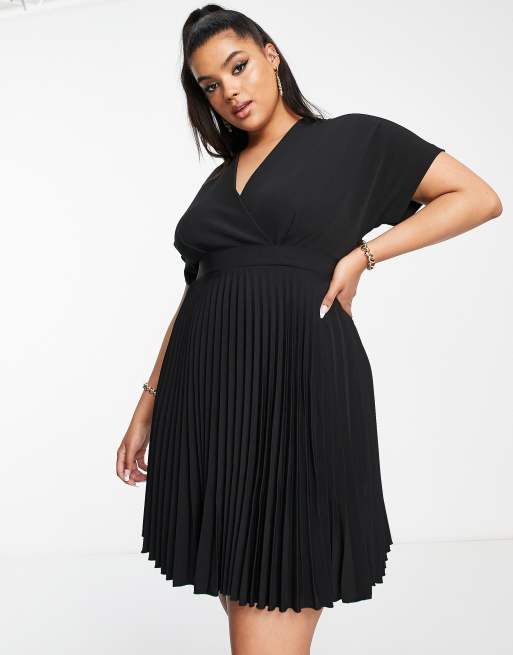 closet london wrap front pleated midi skater dress Closet London wrap front pleated midi skater dress in navy