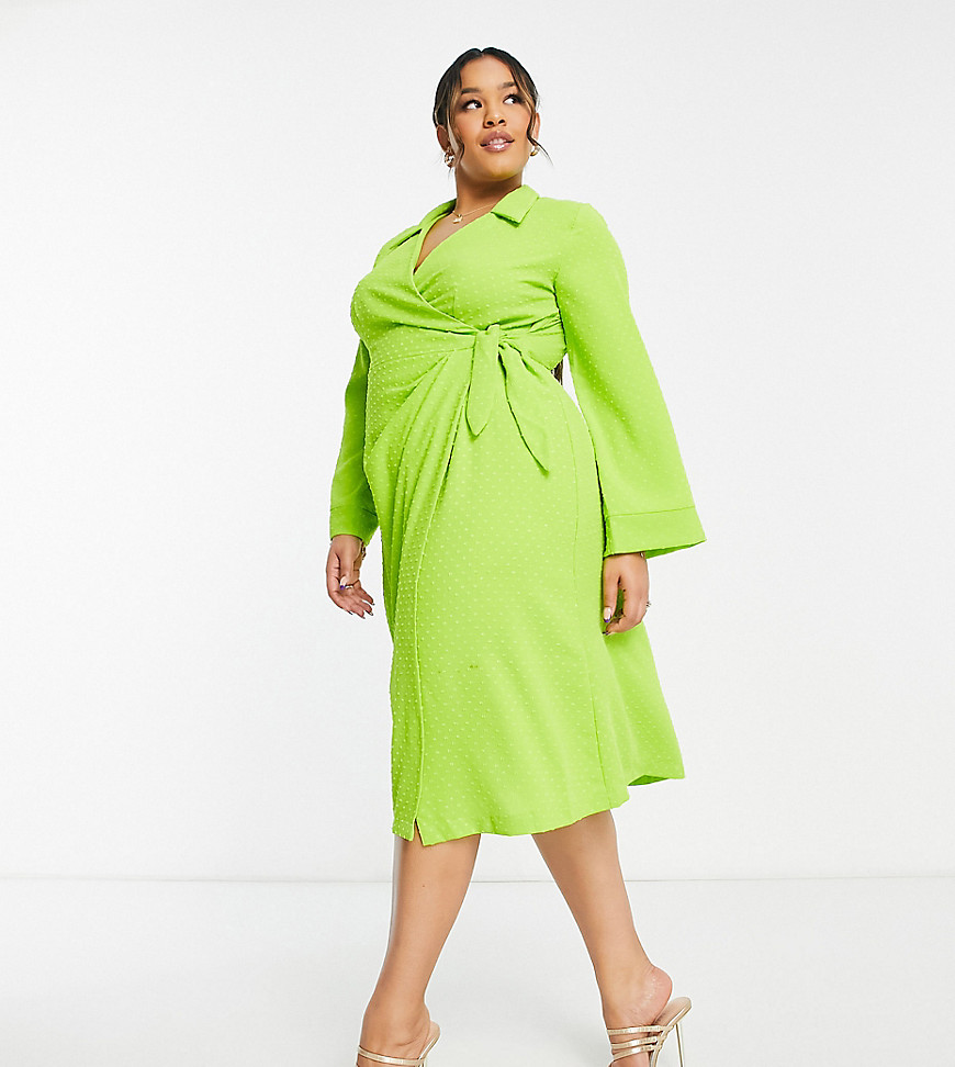wrap shirt midi dress in lime-Green