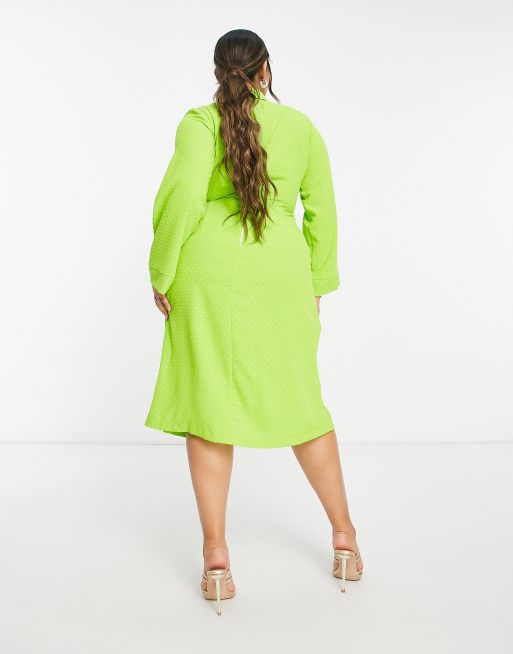 Closet London Plus wrap shirt midi dress in lime, 2 of 4