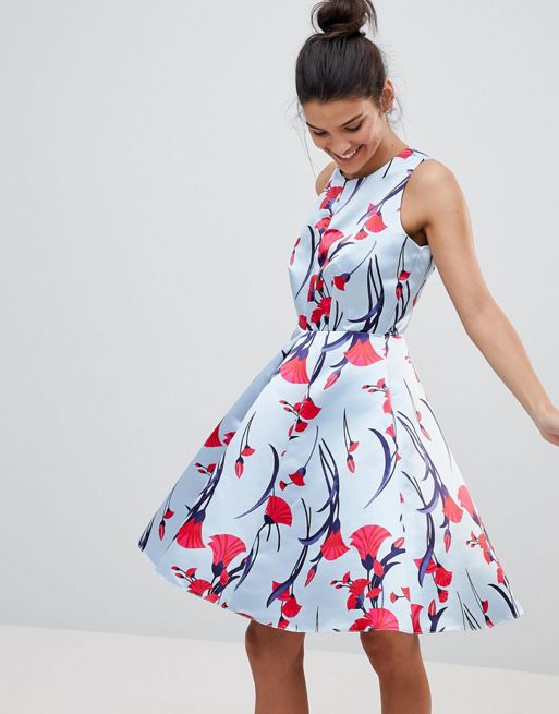 Closet London Premium Prom Sateen Skater Dress In Floral Fan Print | ASOS