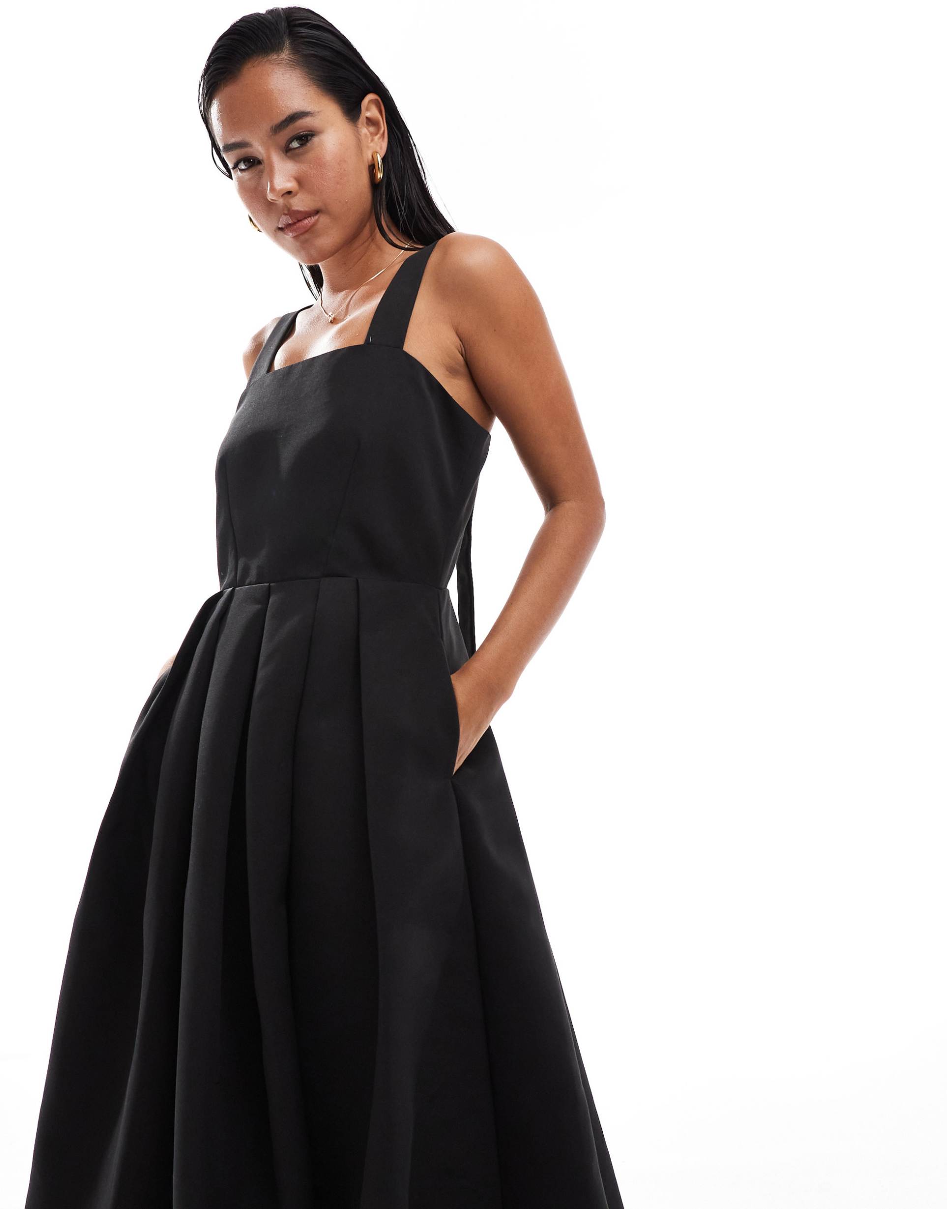 closet london prom midi dress in black