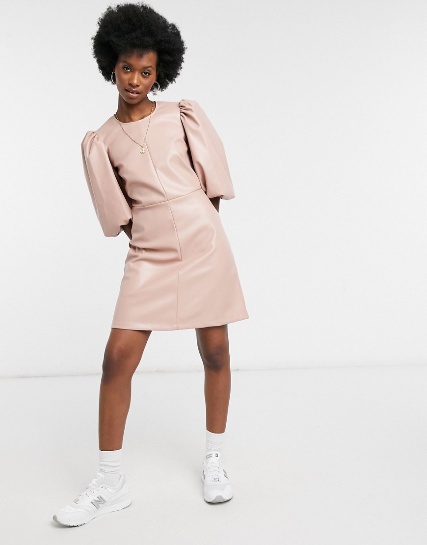 Closet London - PU mini-jurk met gestructureerde mouwen in taupe-Bruin