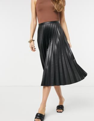 Closet London PU pleated midi skirt in black