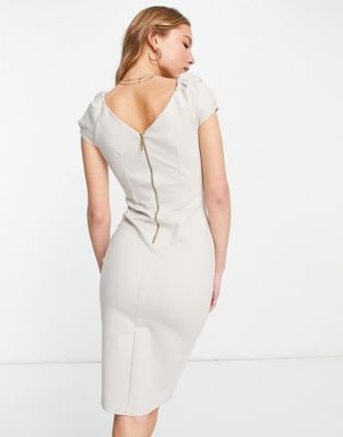 Puff shoulder pencil dress with bodice detail in olive ASOS Damen Kleidung Kleider Etuikleider 
