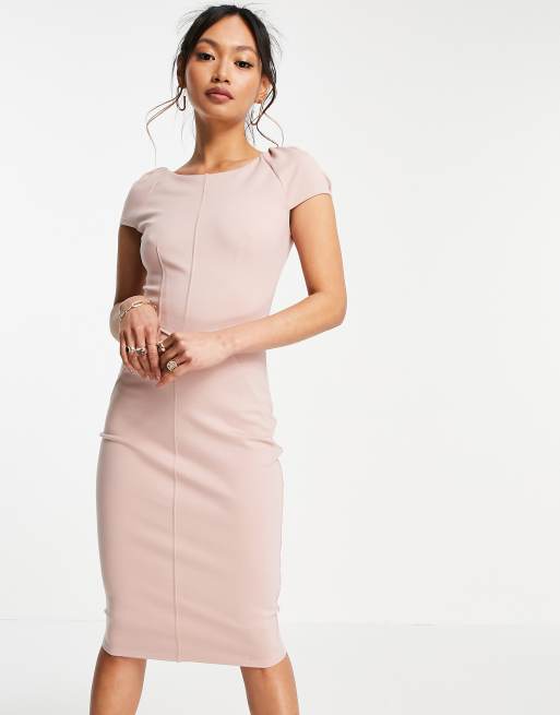 Closet London puff shoulder pencil dress with bodice detail in