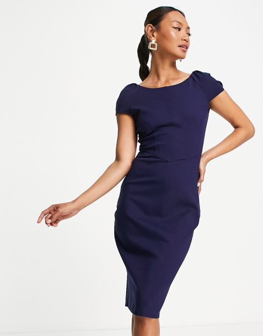 Navy pencil 2024 dress with sleeves