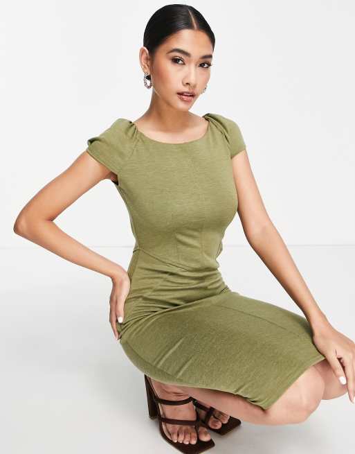 Closet London puff shoulder pencil dress with bodice detail in