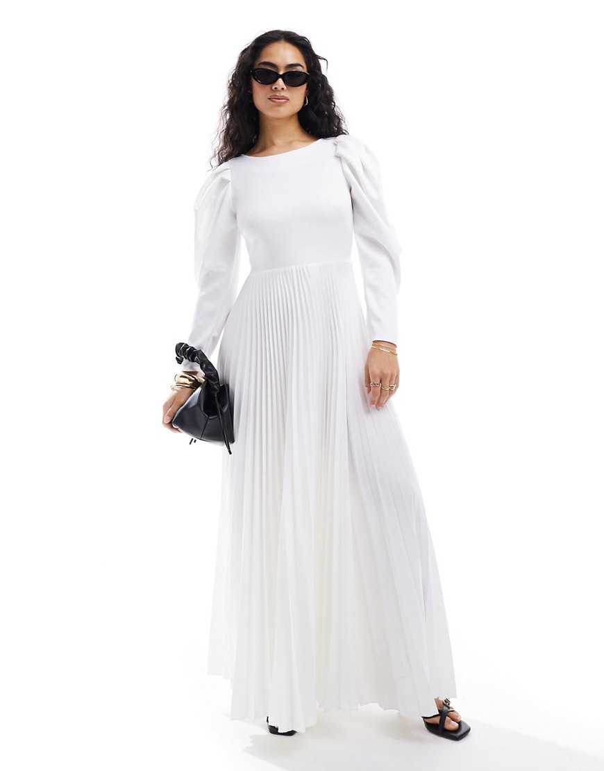 Closet London puff sleeve maxi dress in ivory-White