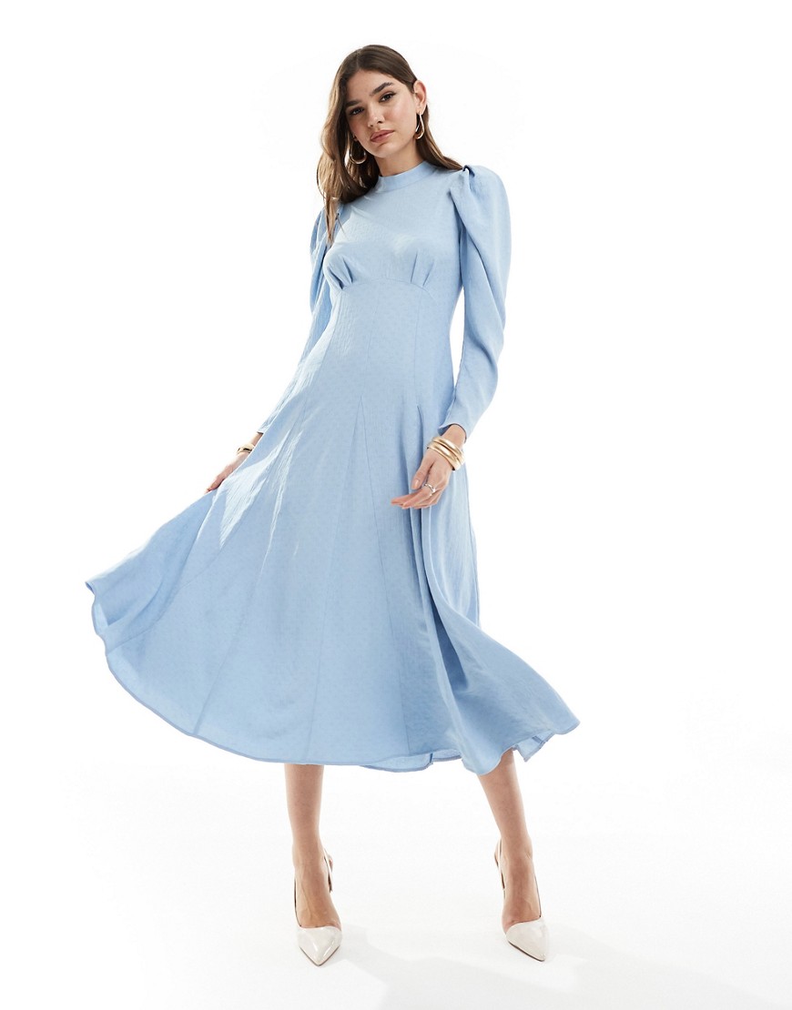 Closet London Puff Sleeve Midaxi Dress In Blue