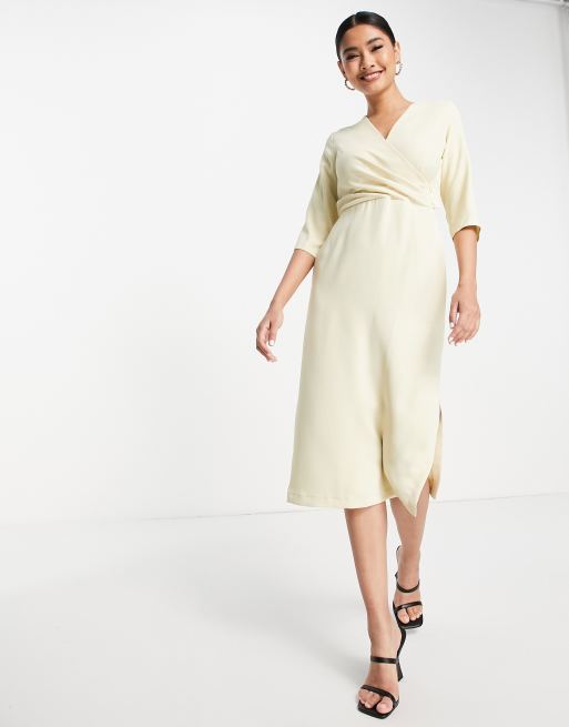 Closet London - Råhvid slå om-midikjole med knapper i siden, 4 af 4