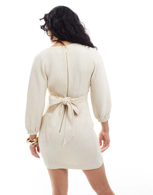 Closet London ribbed kimono mini dress in beige ASOS