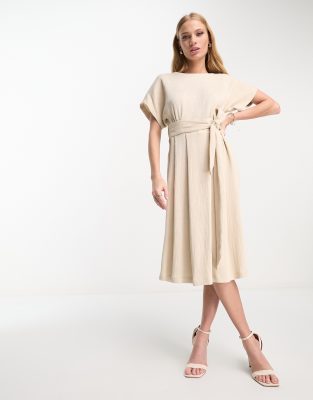 Closet London Ribbed Midi Dress In Stone-neutral